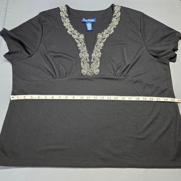 Evan-Picone Black Embroidered Shirt Classic Short Sleeve Top Womens Plus Size 3X - Picture 6 of 8